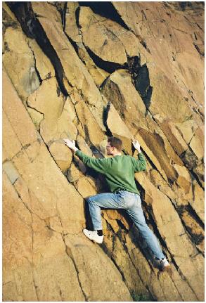 Paul risks life & limb climbing the crags (Paul Crook)